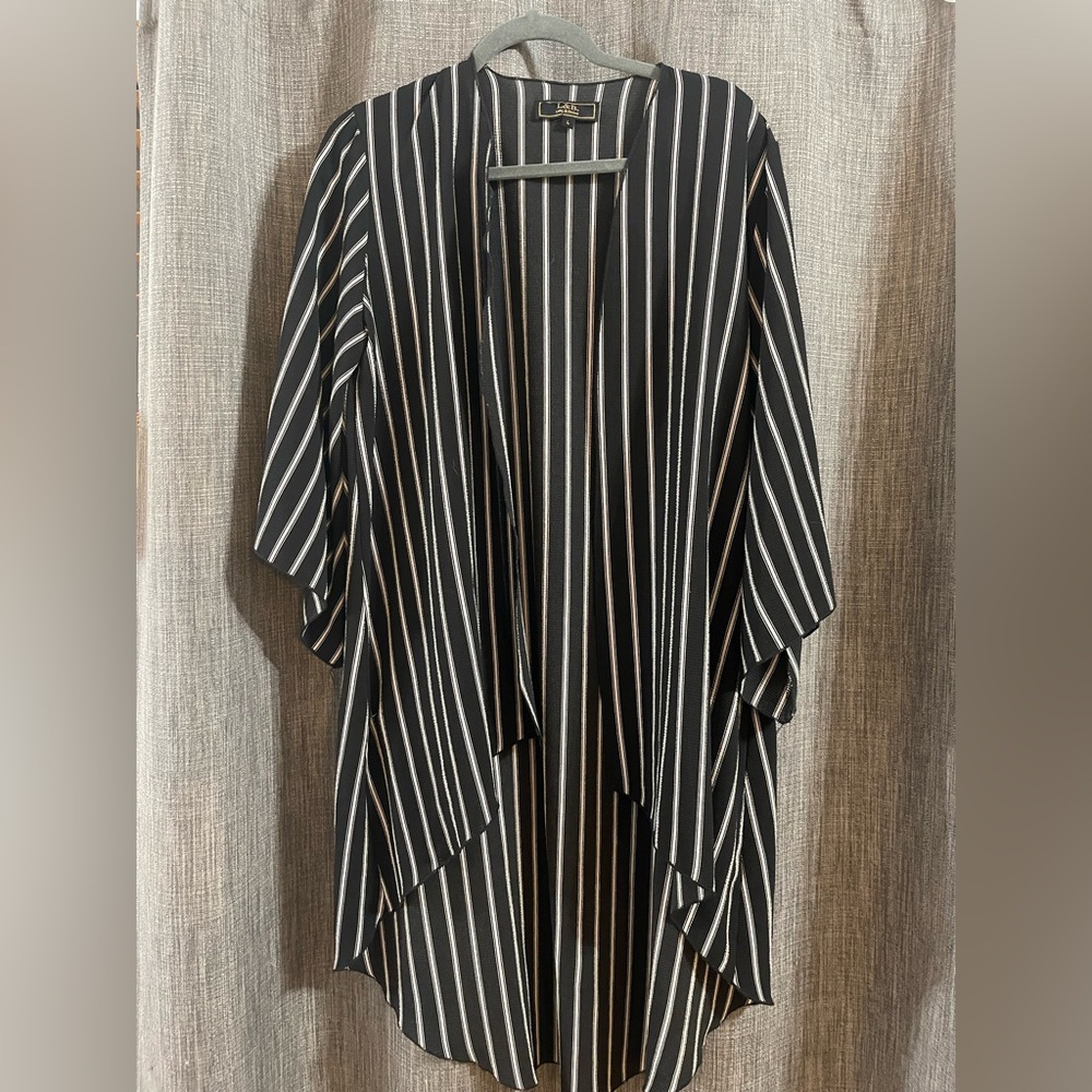 Black and White Striped Open Cardigan